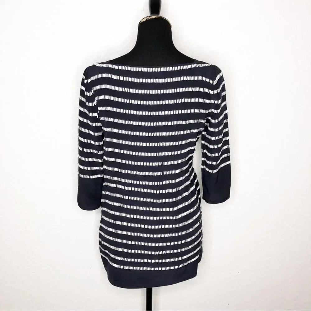 Tory Burch navy blue white rectangle sequin silk top size 4